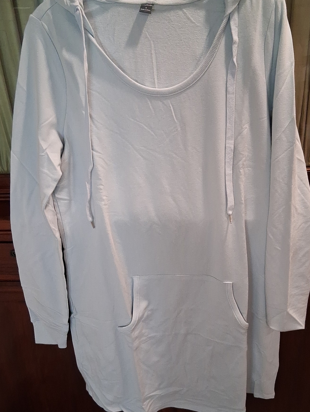 AnyBody Pale Blue Hooded Tunic Sweatshirt